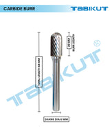 Carbide burr with dimensions labeled