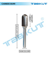 Carbide burr with dimensions labeled