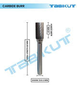 Carbide burr with dimensions labeled