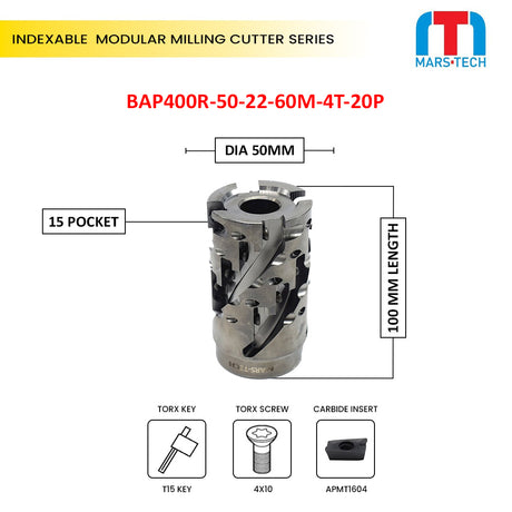 Helical roughing cutter moduler type dia 50/63/80/100 mm suitable to apmt1604 pack of 1