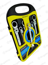 Buyohlic 7-Piece Flex-Head Metric Ratcheting Wrench Set Metric 8 to 19mm Standard Spanners CR-V Steel, with Organizer Rack