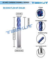 8 mm carbide endmill 65 HRC 4 flutes long pack of 1
