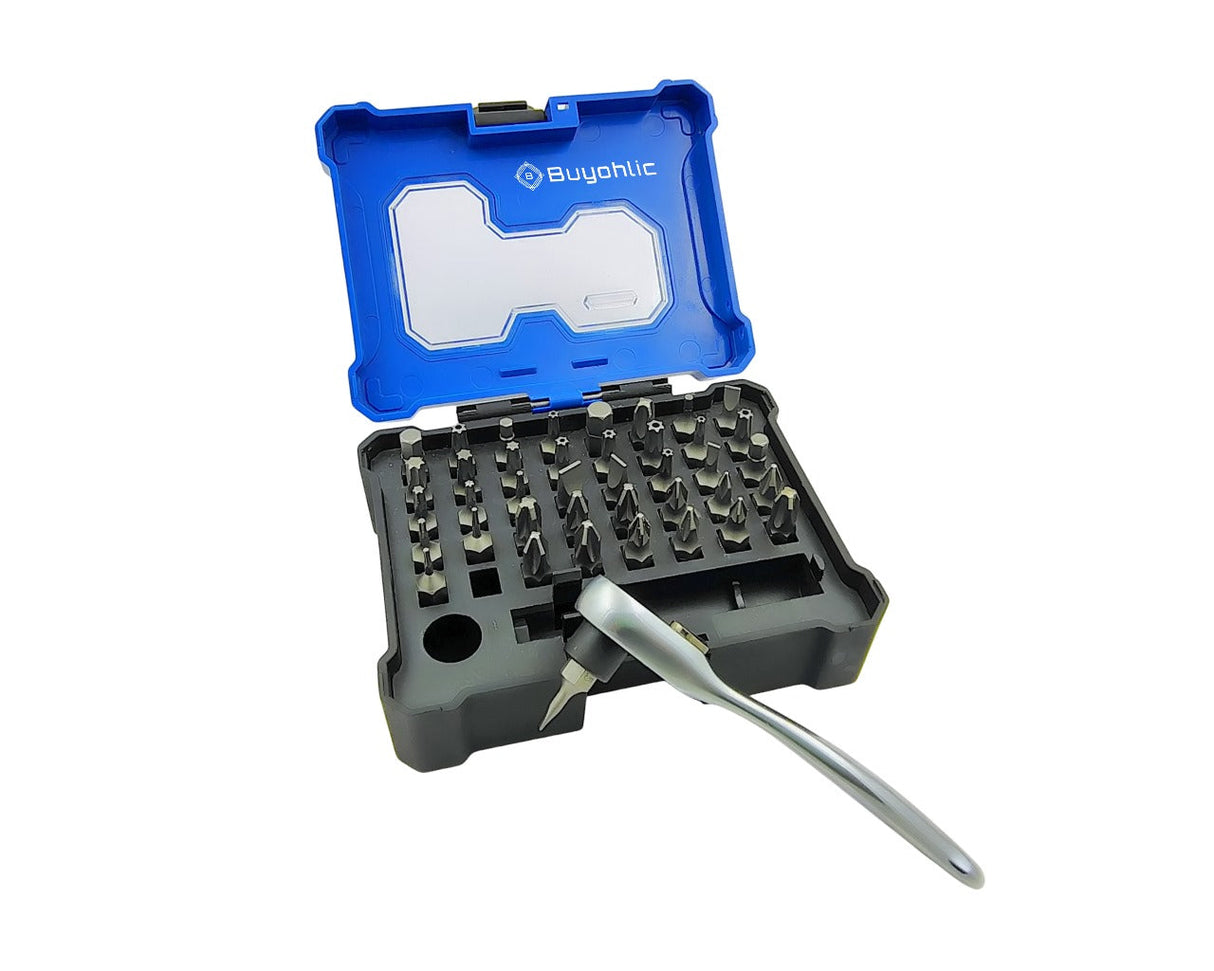 Multi-Bit Ratchet Screwdriver Set with Reversible Handle & Storage Case