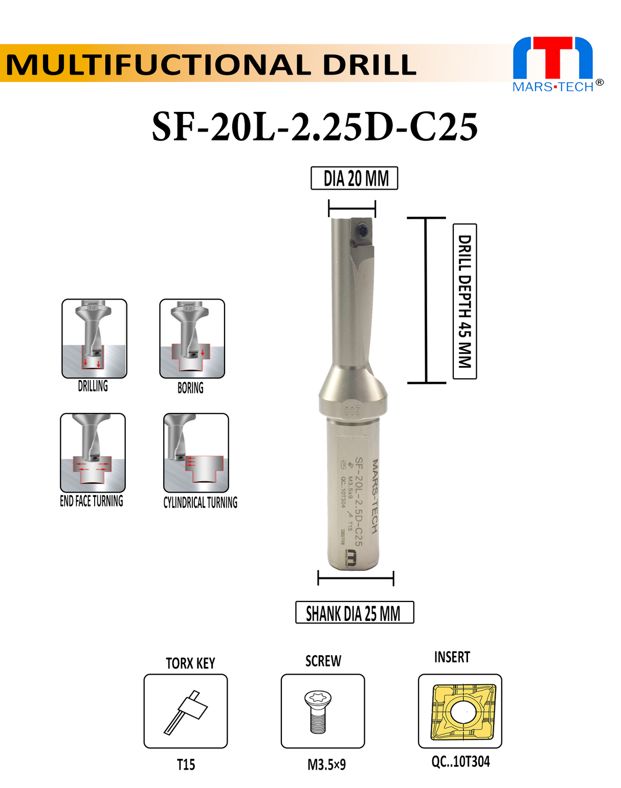 indexable multifunction drill 20 mm	
