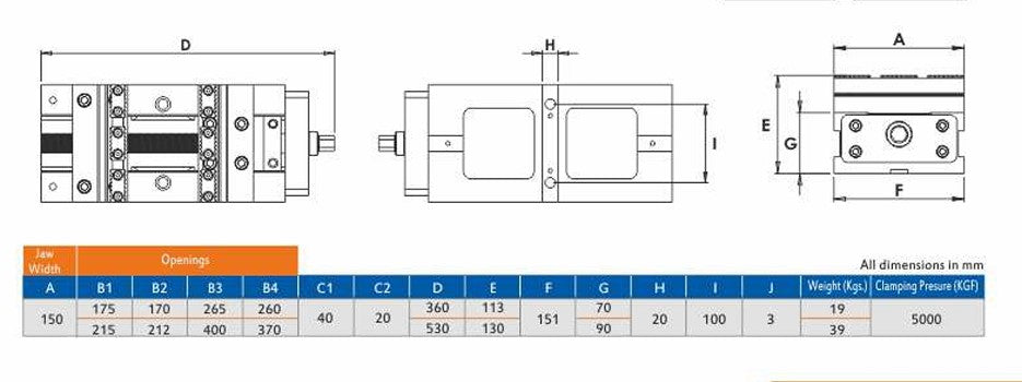 Machine vise dimensions specification diagram