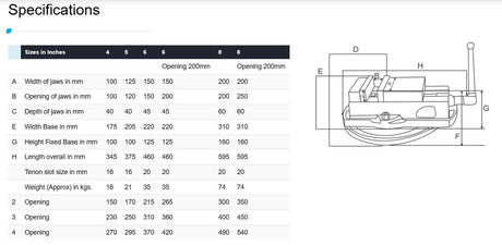 U-350P Vise Dimensions and Specifications