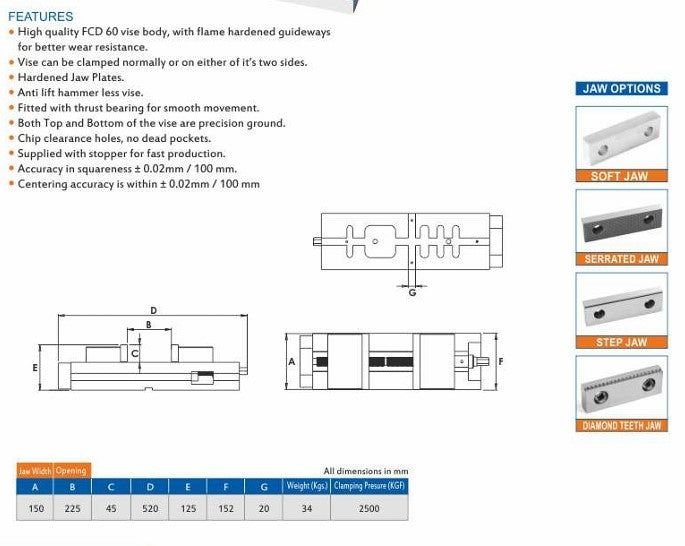 UNIQUE Angle Lock Self Centering Vise (Hardened Guide Way) U-350P SCV