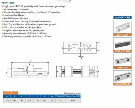 UNIQUE Angle Lock Self Centering Vise (Hardened Guide Way) U-350 SCV