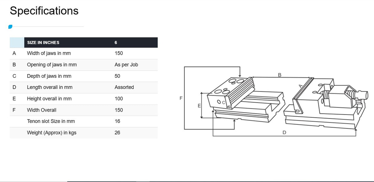 U3434 Vise Technical Specifications
