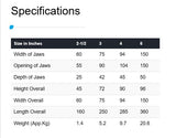Grinding vise specifications size chart