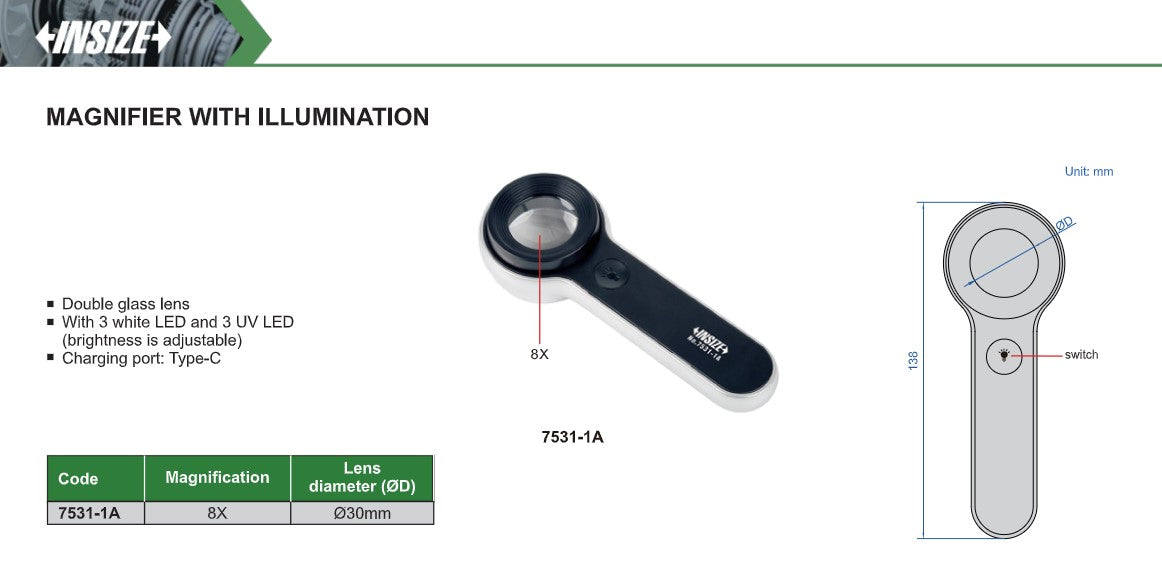INSIZE Magnifier With Illumination (7531-1A)