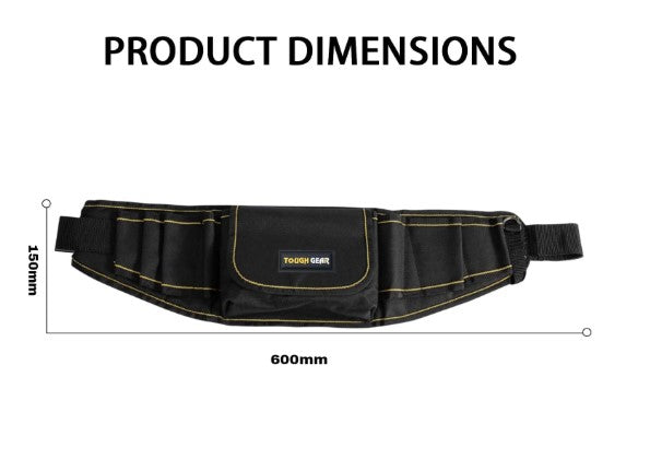 TOUGH GEAR 2.0 Pro Series Heavy Duty Tool Belt Waist Bag 600×145×50 mm, Durable Oxford Polyester Multi-Pocket Tool Storage Pouch with Adjustable Belt for Electrician, Technician & Repair Work.