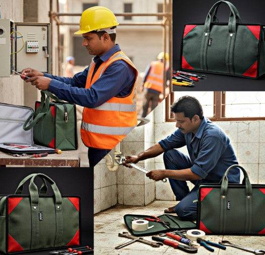 HENNY BAGS Canvas Tool Bag. Extra Heavy Duty Tool Bag for Electrician, Technician,Service Engineer,Mechanic, Plumber, Carpenter|ProMax Strong Canvas Tool Bag with 2 Inside Zipper Pockets