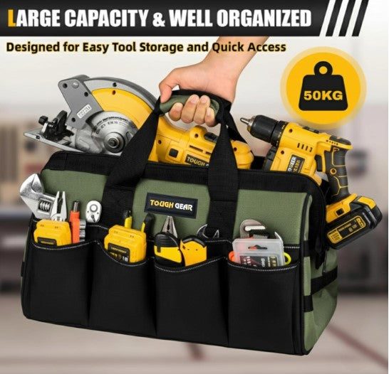 Tough Gear 2.0 Heavy Duty Tool Bag Organizer 18-Inch 20-Pocket Premium Urban CORD Storage Organizer, Large Zipper, Strong, Electrician Technician, Industrial, Multipurpose Tool Bag 750 days warranty.