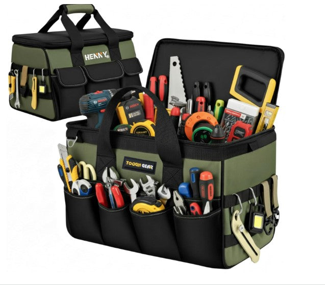 Tough Gear 2.0 Heavy Duty Tool Bag Organizer 18-Inch 20-Pocket Premium Urban CORD Storage Organizer, Large Zipper, Strong, Electrician Technician, Industrial, Multipurpose Tool Bag 750 days warranty.