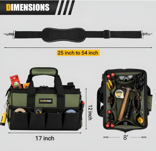 Tough Gear 2.0 Heavy Duty Tool Bag Organizer 18-Inch 20-Pocket Premium Urban CORD Storage Organizer, Large Zipper, Strong, Electrician Technician, Industrial, Multipurpose Tool Bag 750 days warranty.