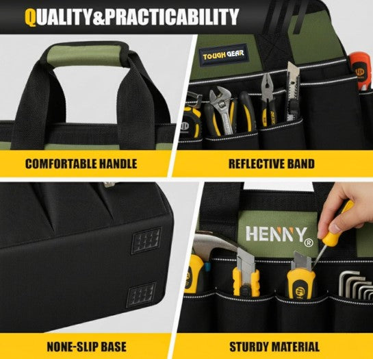 Tough Gear 2.0 Heavy Duty Tool Bag Organizer 18-Inch 20-Pocket Premium Urban CORD Storage Organizer, Large Zipper, Strong, Electrician Technician, Industrial, Multipurpose Tool Bag 750 days warranty.