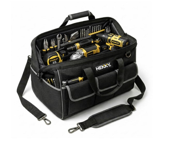 HENNY BAGS Heavy Duty Tool Bag 18-Inch, 16-Pocket Premium Urban CORD Professional Storage Organizer, Large Zipper, Strong, Electrician Technician, Industrial, Multipurpose Waterproof Tool Bag