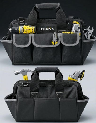 HENNY BAGS Heavy Duty Tool Bag 18-Inch, 16-Pocket Premium Urban CORD Professional Storage Organizer, Large Zipper, Strong, Electrician Technician, Industrial, Multipurpose Waterproof Tool Bag