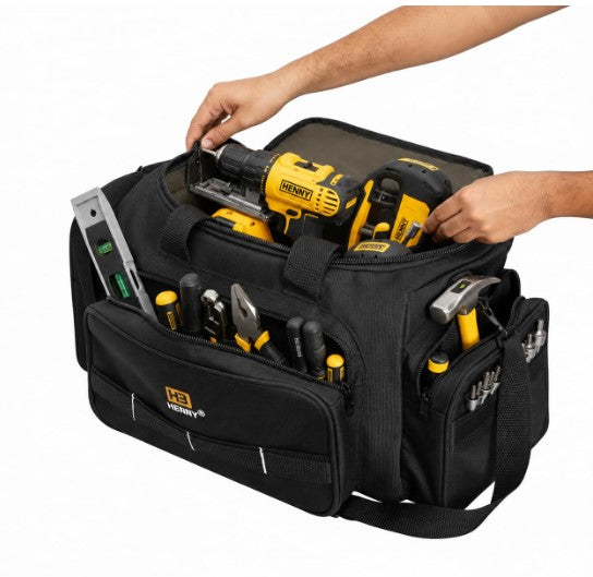 HENNY BAGS Tool Bag Premium Heavy Duty Urban CORD Professional Electrician Technician Industrial Multipurpose Storage Tool Bag 18' inch with Adjustable Strap.