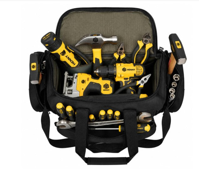 HENNY BAGS Tool Bag Premium Heavy Duty Urban CORD Professional Electrician Technician Industrial Multipurpose Storage Tool Bag 18' inch with Adjustable Strap.