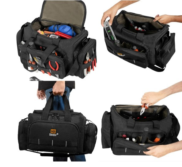 HENNY BAGS Tool Bag Premium Heavy Duty Urban CORD Professional Electrician Technician Industrial Multipurpose Storage Tool Bag 18' inch with Adjustable Strap.