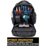 HENNY BAGS Tool Bag Backpack 50 Pockets Premium Heavy Duty Urban CORD Professional Electrician Technician Industrial Multipurpose Storage BACKPACK