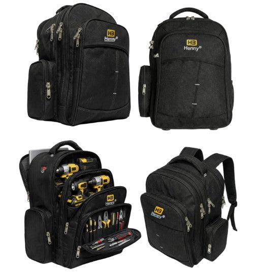 HENNY BAGS Tool Bag Backpack 50 Pockets Premium Heavy Duty Urban CORD Professional Electrician Technician Industrial Multipurpose Storage BACKPACK