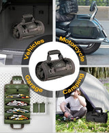 HennyBags Tool Organizer Bag, Heavy-Duty Waxed Oxford Tool roll up bag, Tool bag roll, Tool roll bag, Tool roll organizer, Rust-Proof YKK Zippers & Secure Buckle. For Mechanic & Electricians. (Gray)