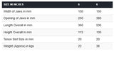 Machine vise size specification chart