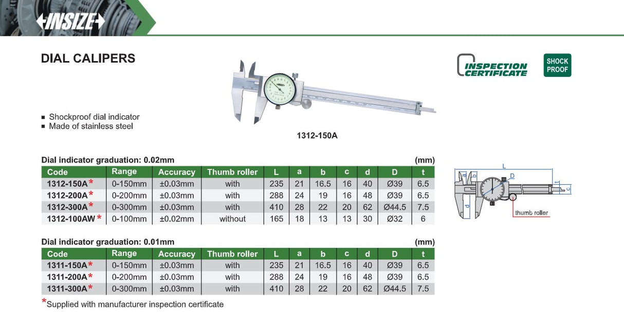 INSIZE DIAL CALIPERS -1312