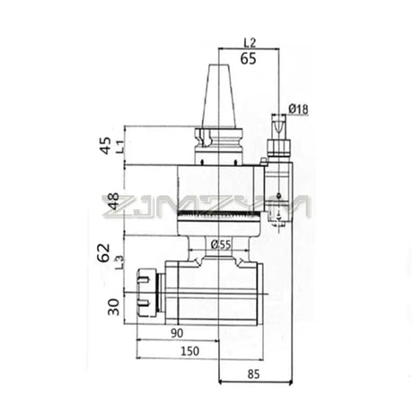 Angle head technical drawing