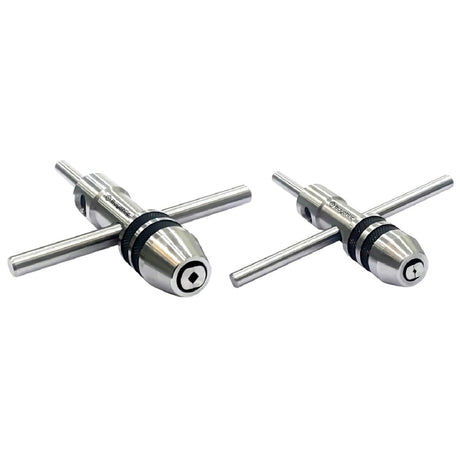 Two metal hand tap wrenches