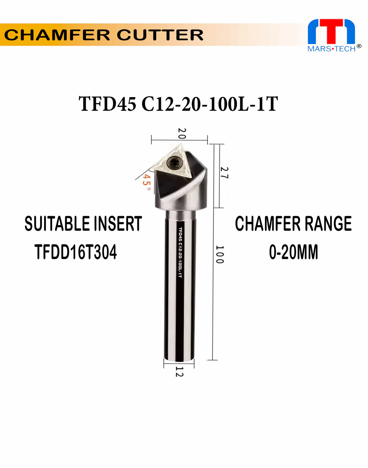 Chamfer cutter with dimensions and specifications