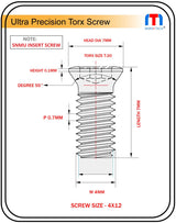 Ultra Precision Screw SNMU12 insert 4X12 D7 long Pack of 10 nos.