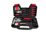 Tool set with various tools in a black case