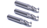 Set of three solid carbide end mill cutting tools