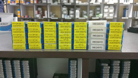 Stack of boxes with yellow labels