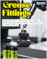 grease fittings with a close-up of a fitting and Z Premium oils containers.