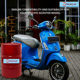 Blue scooter with a red Z Premium oil