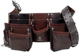 Leather Tool Belt Pouch Bag, 12-Pocket Extra Large Carpenter Tool Belt for Construction, Framers & Handyman, Fits 28″–40″ Waist