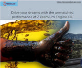 Z Premium engine oil with a foot submerged in oil 
