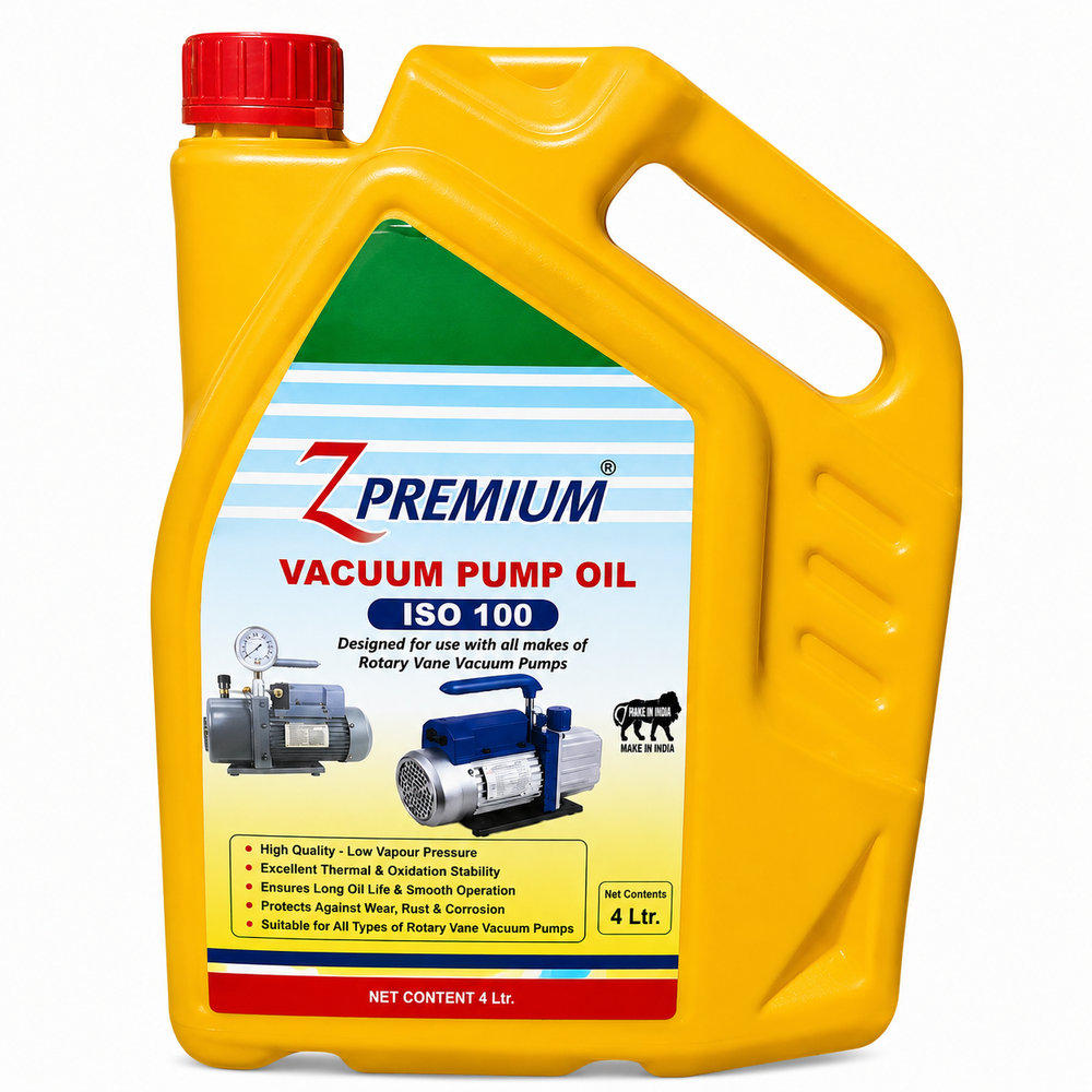 Yellow bottle of Z Premium Vacuum Pump Oil ISO 100 with handle and red cap