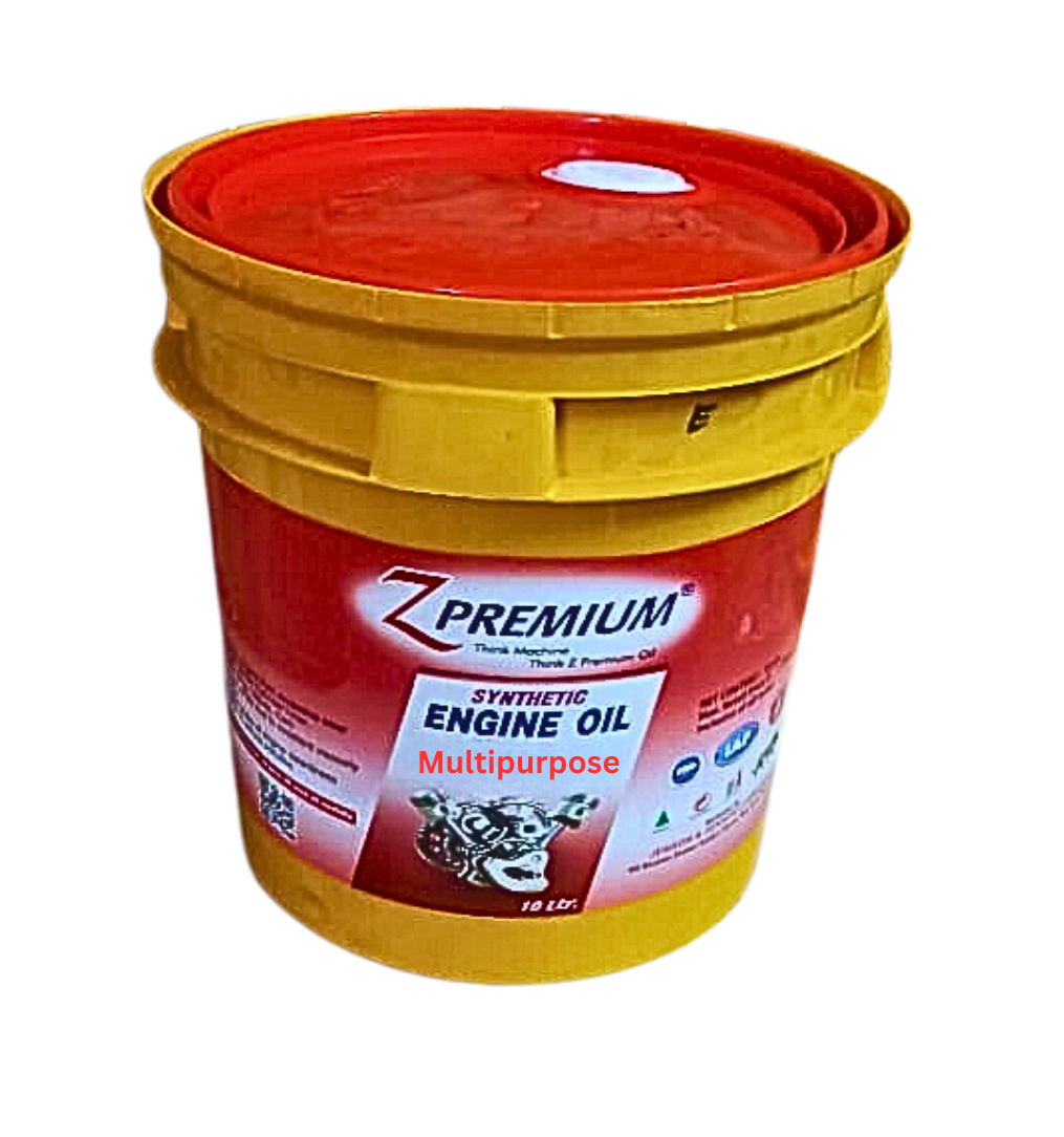 Yellow and red bucket of Z Premium synthetic engine oil 