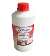 Bottle of Z Premium synthetic engine oil with a red cap
