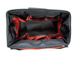 Black and red bag with interior compartments