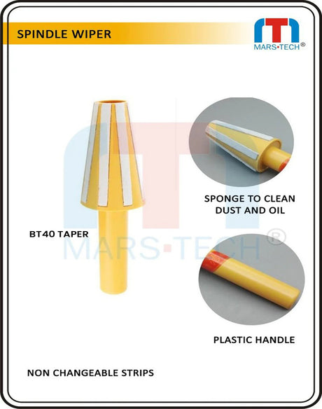 Spindle wiper with yellow handle and white sponge