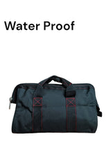 Black waterproof bag with red stitching 