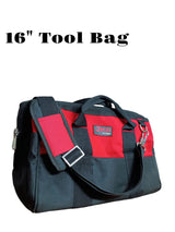 Black and red tool bag with visible brand logo 
