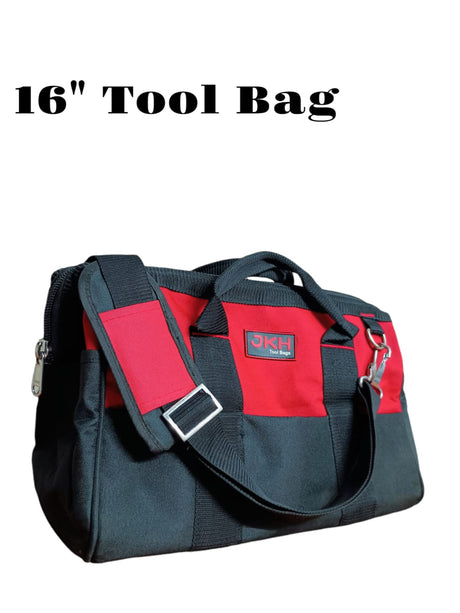 Black and red tool bag with visible brand logo 